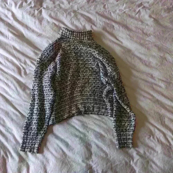 Jr Club Sweater, cropped Turtleneck,  beige gray and black, Size :XS - Picture 9 of 9